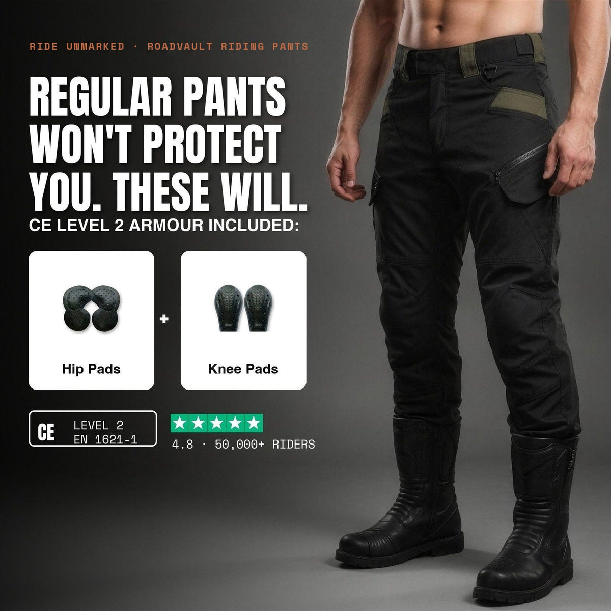 Ride Unmarked RoadVault riding pants — CE Level 2 hip + knee armour included